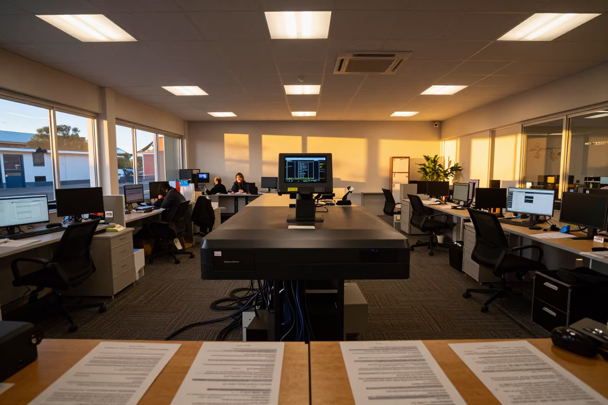 Campaign Office Scanner Dock Golden Hour in inside a campaign office in Wollongong