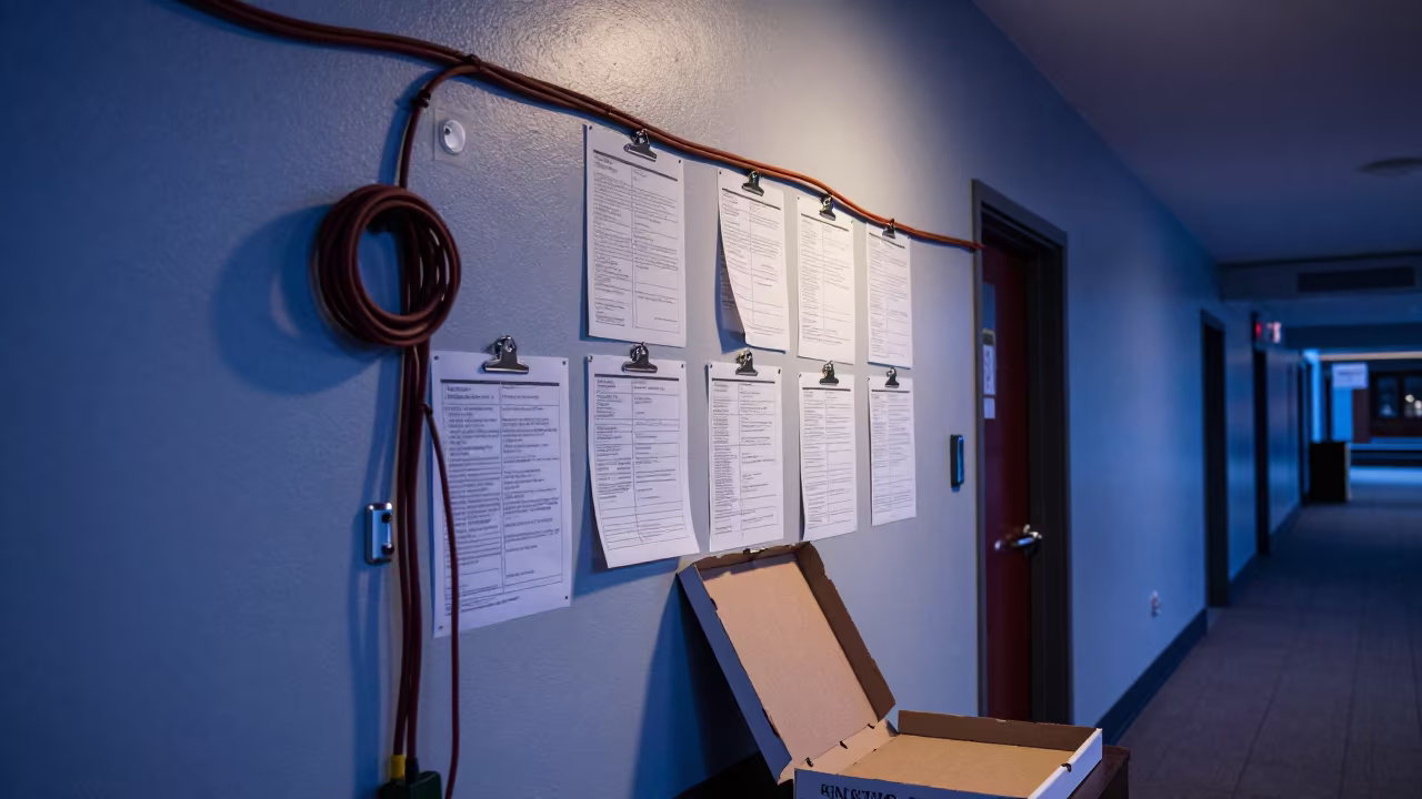 Campaign Office Wall Routes and Cords in Courtyard in in a courthouse corridor in Kingston