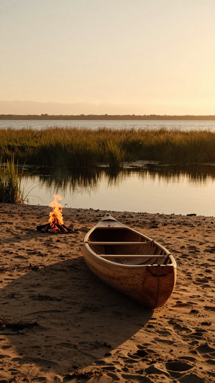 Campfire and Canoe on South African Shore in in South Africa