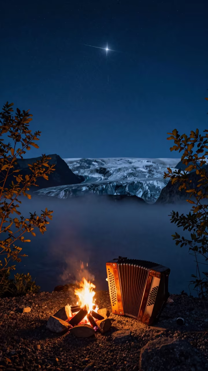 Campfire glow beneath Southern Cross at Rovaniemi saddle in from a quiet alpine saddle near Rovaniemi