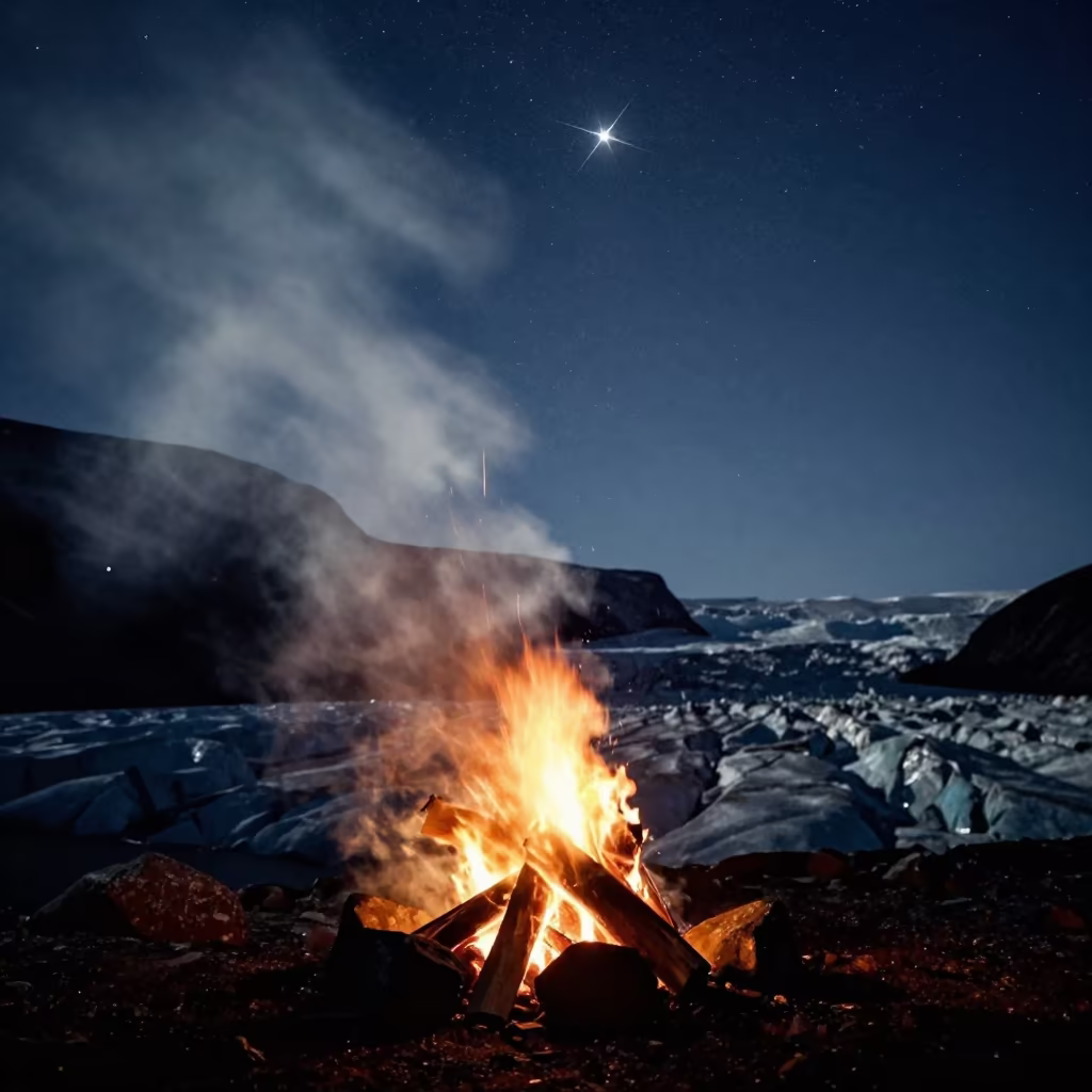 Silhouetted Campfire Under Southern Cross Near Stockholm in from a quiet alpine saddle near Stockholm