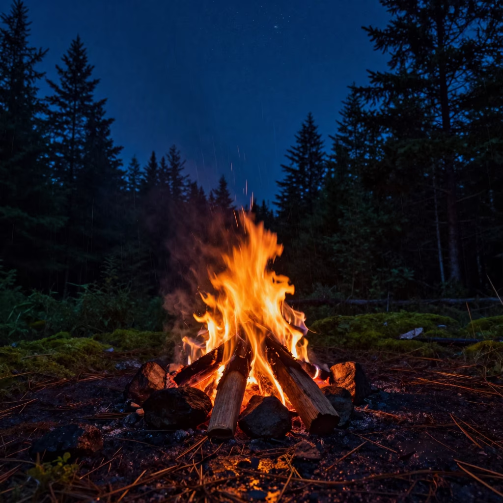 Campfire Under Stars Quebec Night in under a band of cold starlight in Quebec