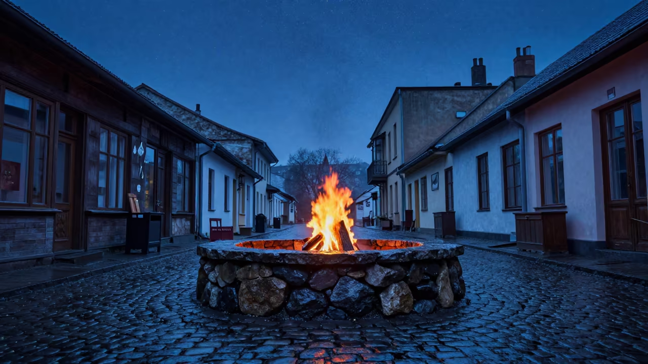 Campfire Stones Under Stars Bytom Bazaar in at a goldsmith bench in a bazaar jewelry lane in Bytom