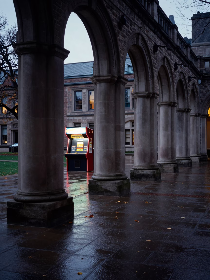 Campus Arcade in Toronto at The Still Hours Before Dawn Light in in Toronto, Ontario, Canada