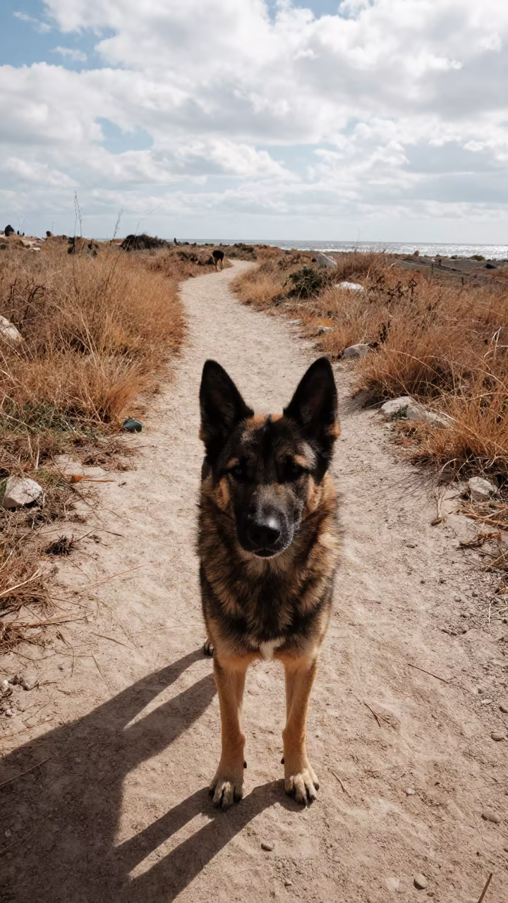 Canaan Dog on Quiet Marsa Matruh Path in along a quiet park path with soft open shade and a clean background in Marsa Matruh