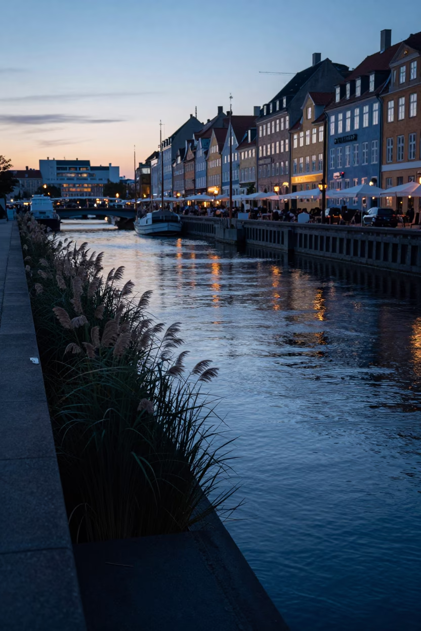 Canal at The Still Hours Before Dawn Light in Copenhagen in in Copenhagen, Denmark