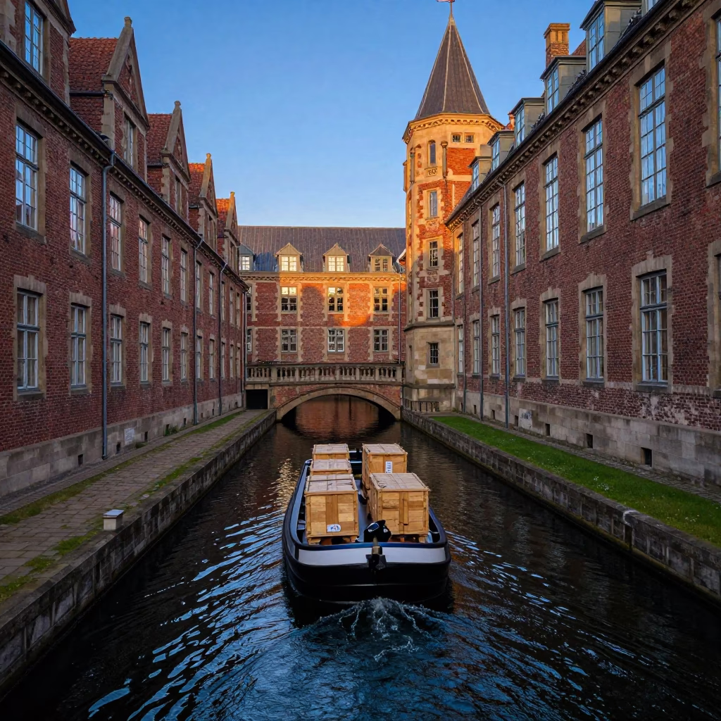 Canal Barge in Copenhagen at Blue Hour in in Copenhagen, Denmark