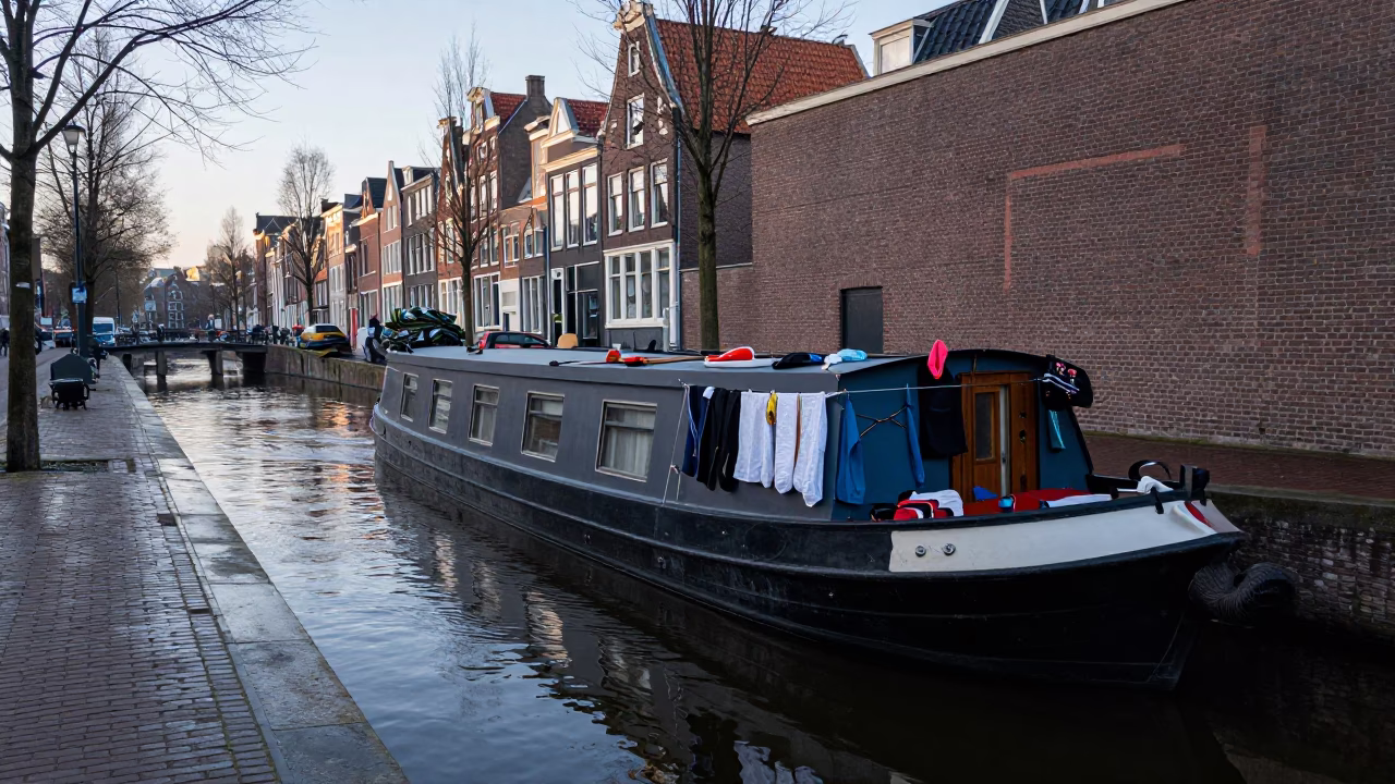 Canal Boat in Amsterdam in in Amsterdam, Netherlands