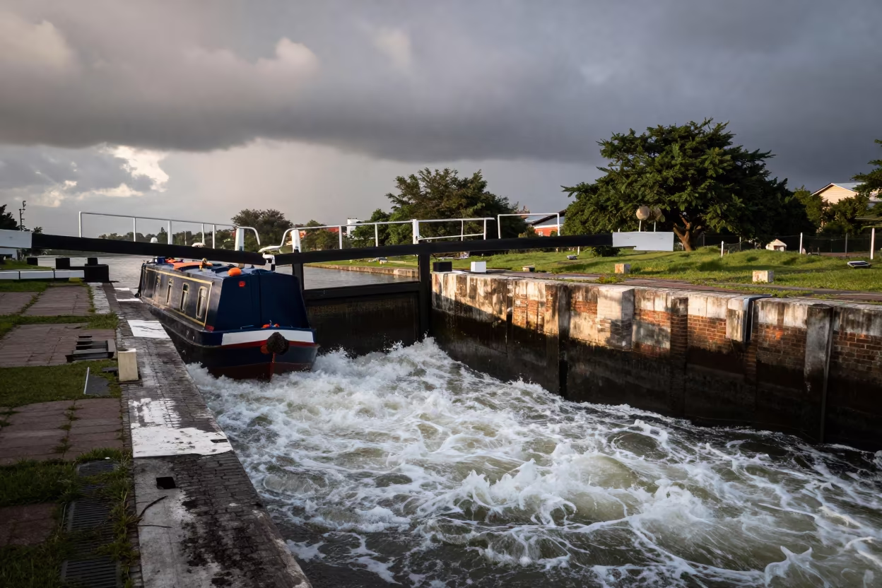 Canal Boat Through Lock in Havana in near Miramar, Havana