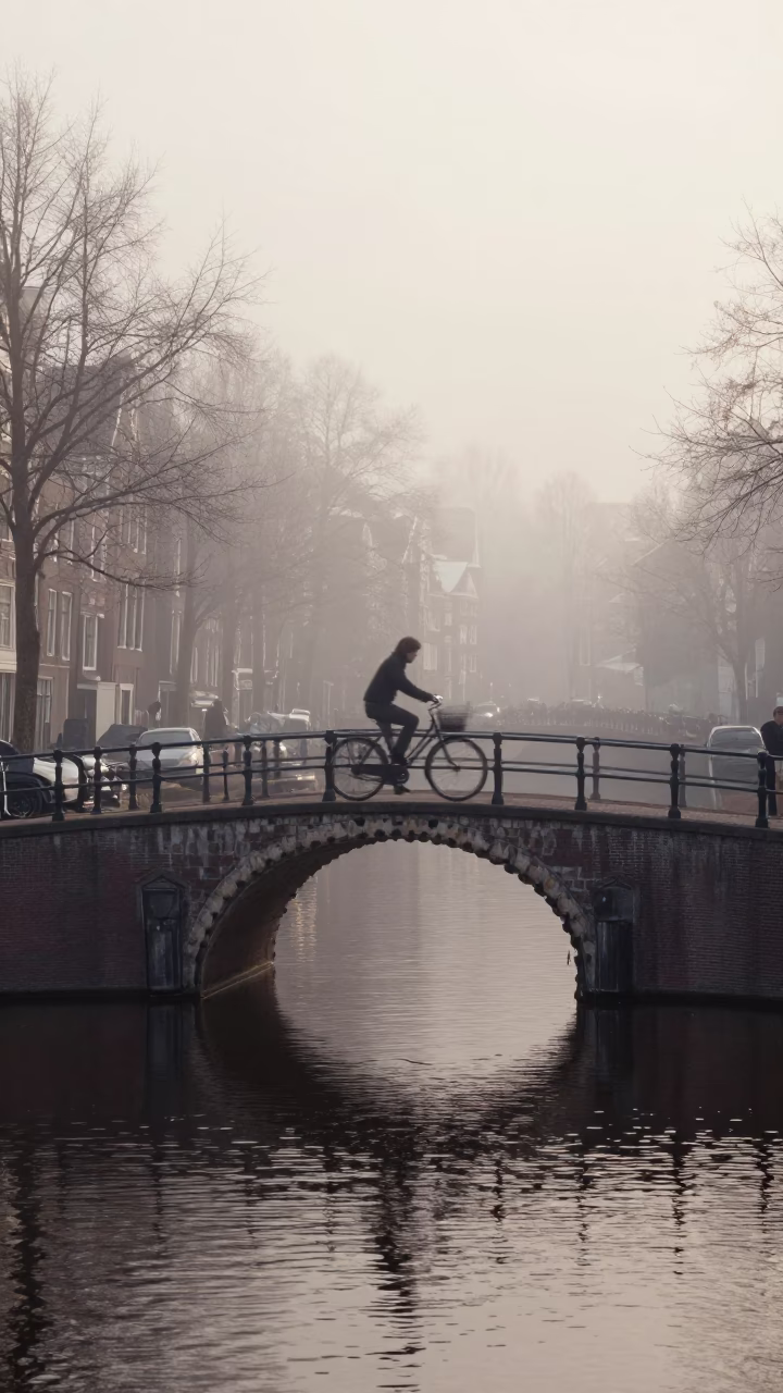 Canal Bridge in Amsterdam at Dawn Light in in Amsterdam, Netherlands