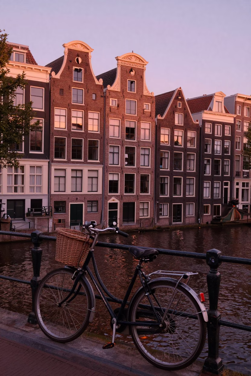Canal District at Copper-toned Light Before Dusk in Amsterdam in in Amsterdam, Netherlands