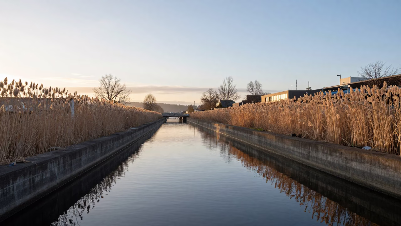 Canal Edged in Portland at First Light Of Dawn in in Portland, Oregon, United States