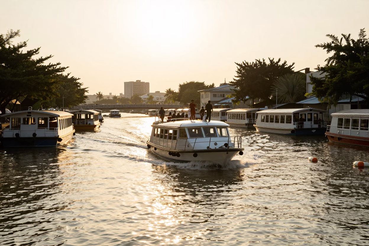Canal Houseboats in Kaohsiung at Golden Hour in in Kaohsiung, Taiwan