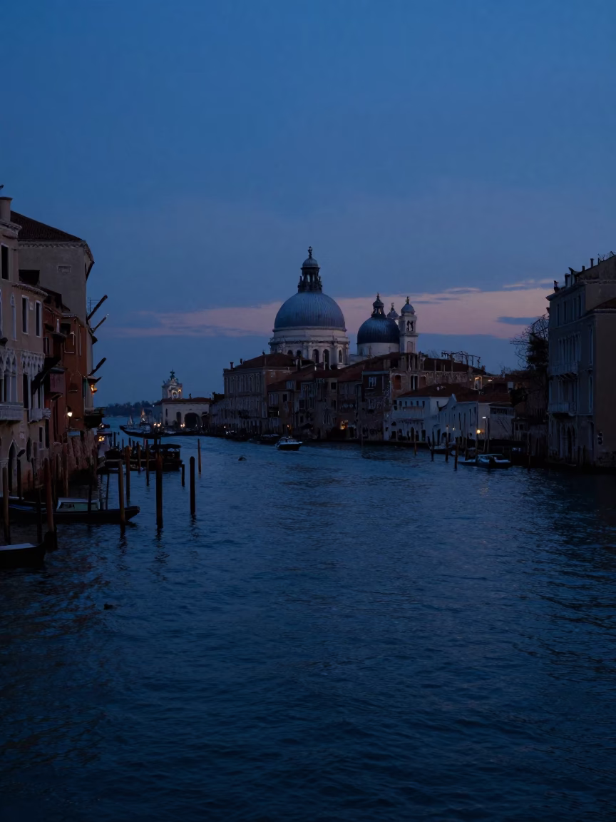Canal in Venice at Nautical Dawn Light in in Venice, Italy