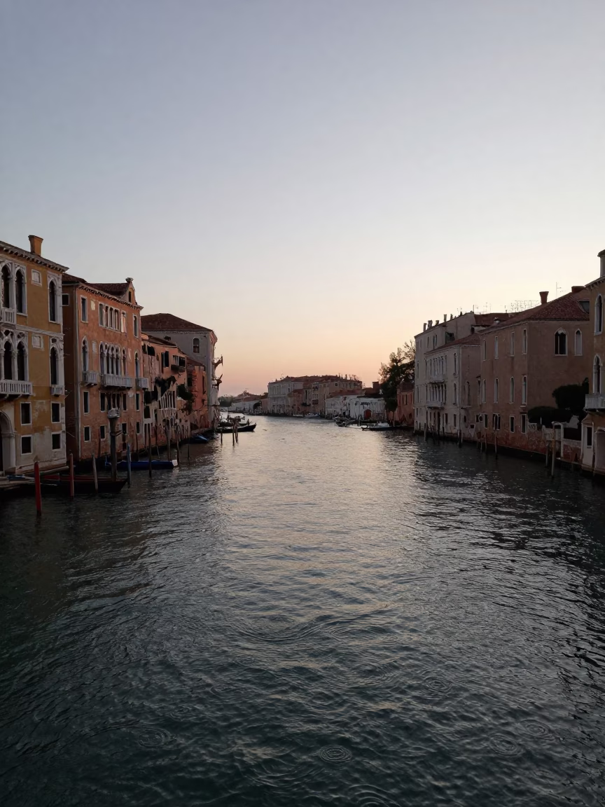Canal Landscape in Venice at Nautical Dawn Light in in Venice, Italy