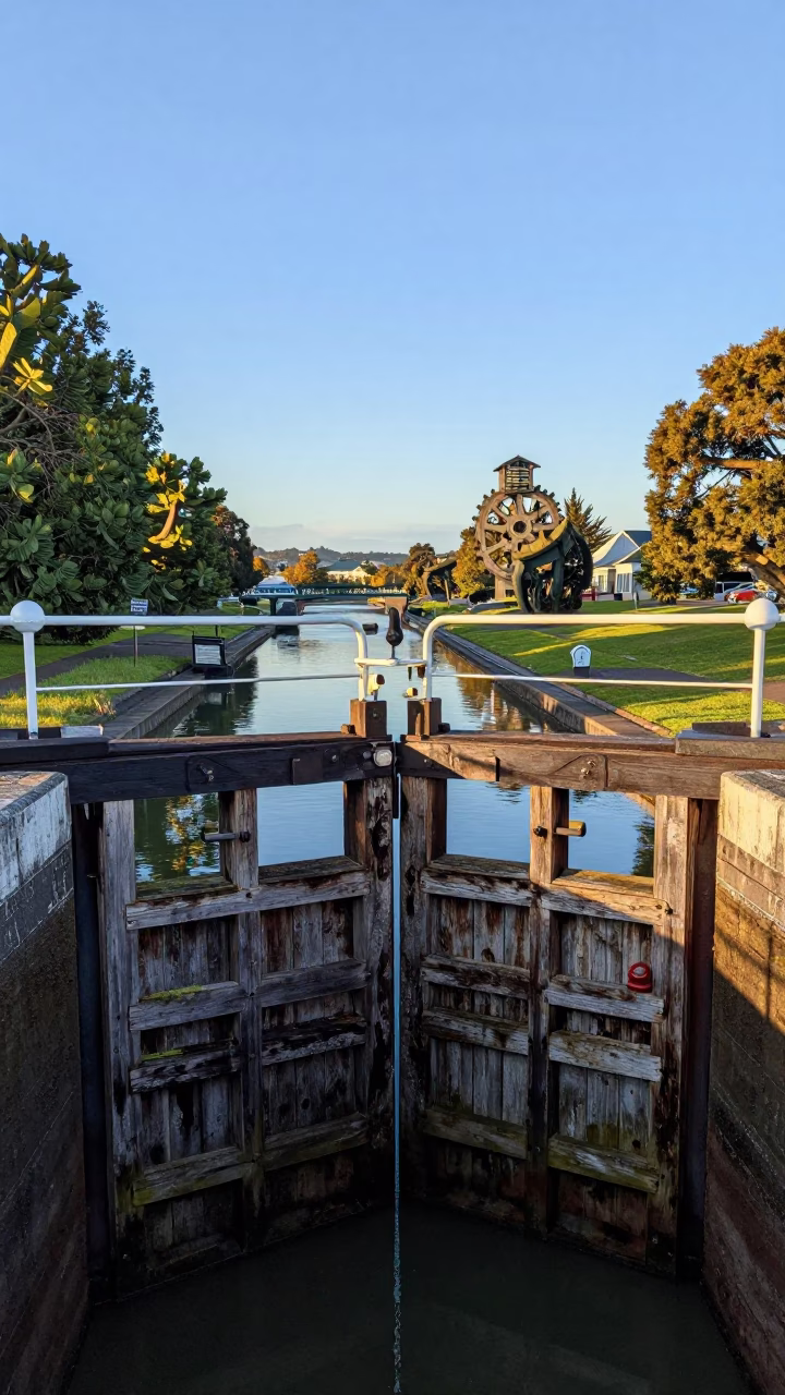 Canal Lock in Christchurch at The Late Morning Light in in Christchurch, New Zealand
