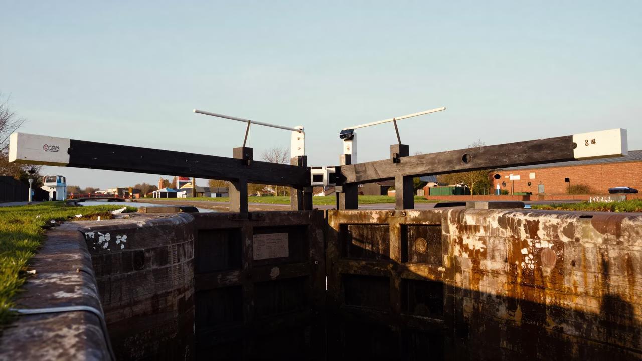 Canal Lock in Liverpool at The Early Afternoon Light in in Liverpool, United Kingdom