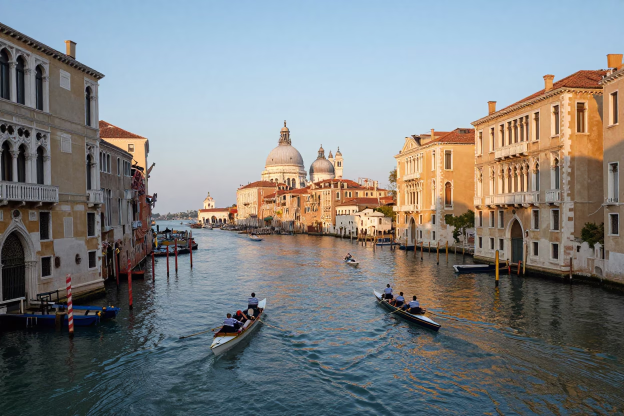 Canal Morning in Venice at As First Light Reaches The Scene in in Venice, Italy