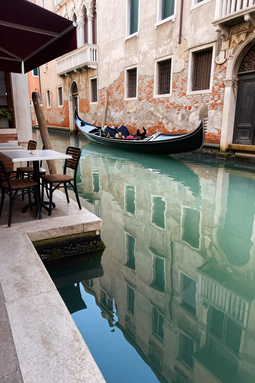 Canal Reflection at Bright Midmorning Light in Venice in in Venice, Italy