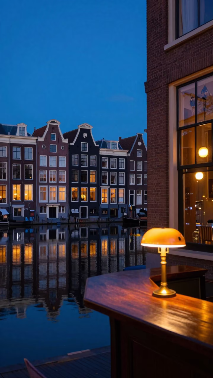 Canal Reflections at Blue Hour in Amsterdam in in Amsterdam, Netherlands
