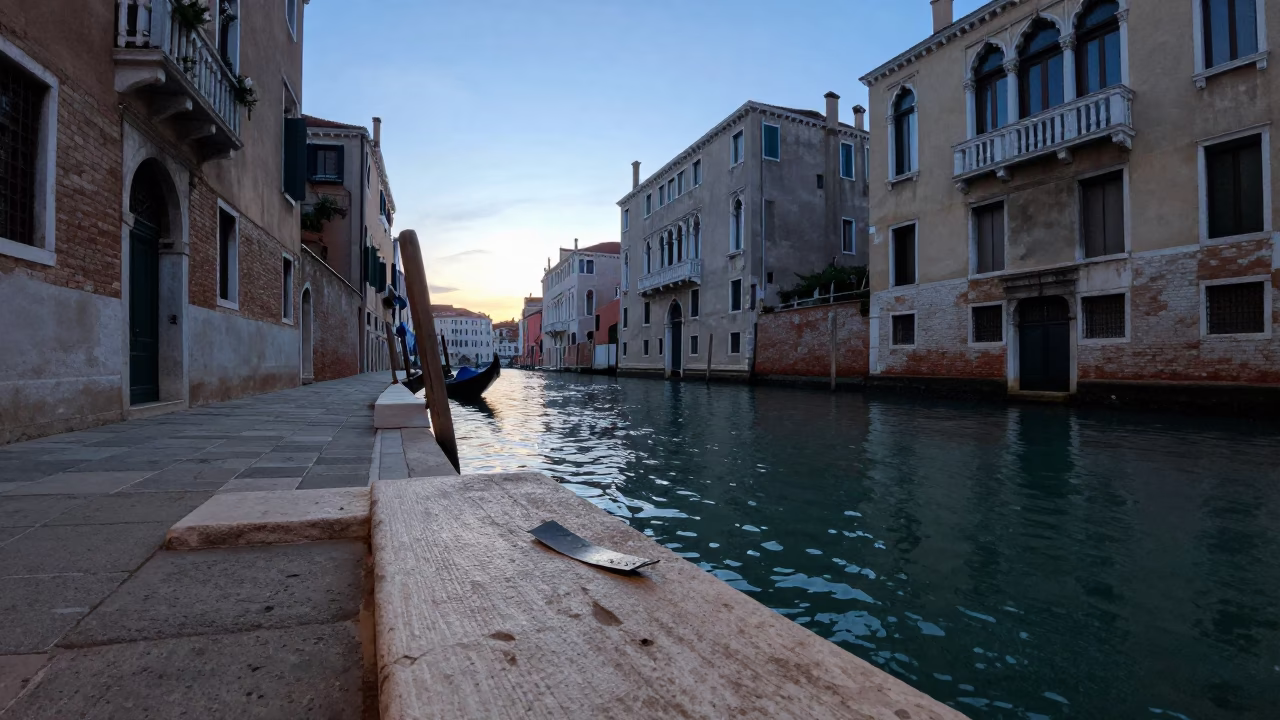 Canal Scene at Nautical Dawn Light in Venice in in Venice, Italy