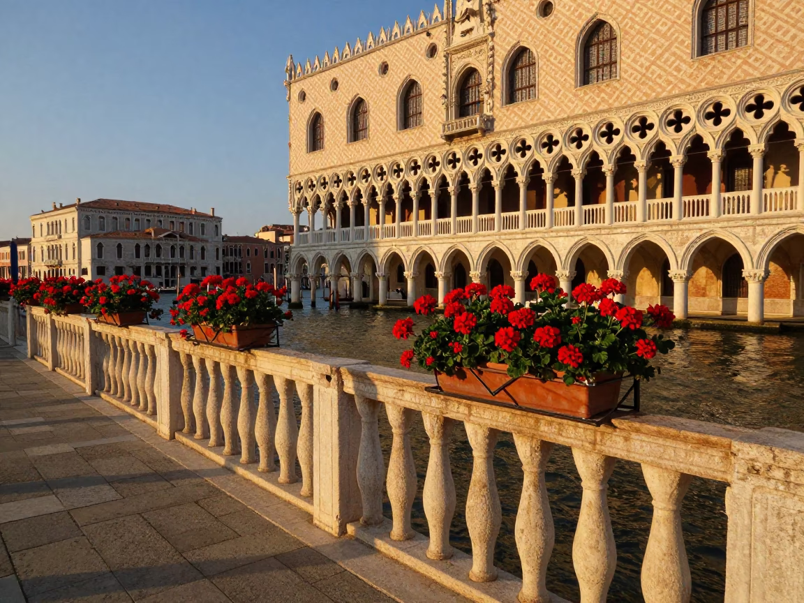 Canal Scene at Sunset Light in Venice in in Venice, Italy