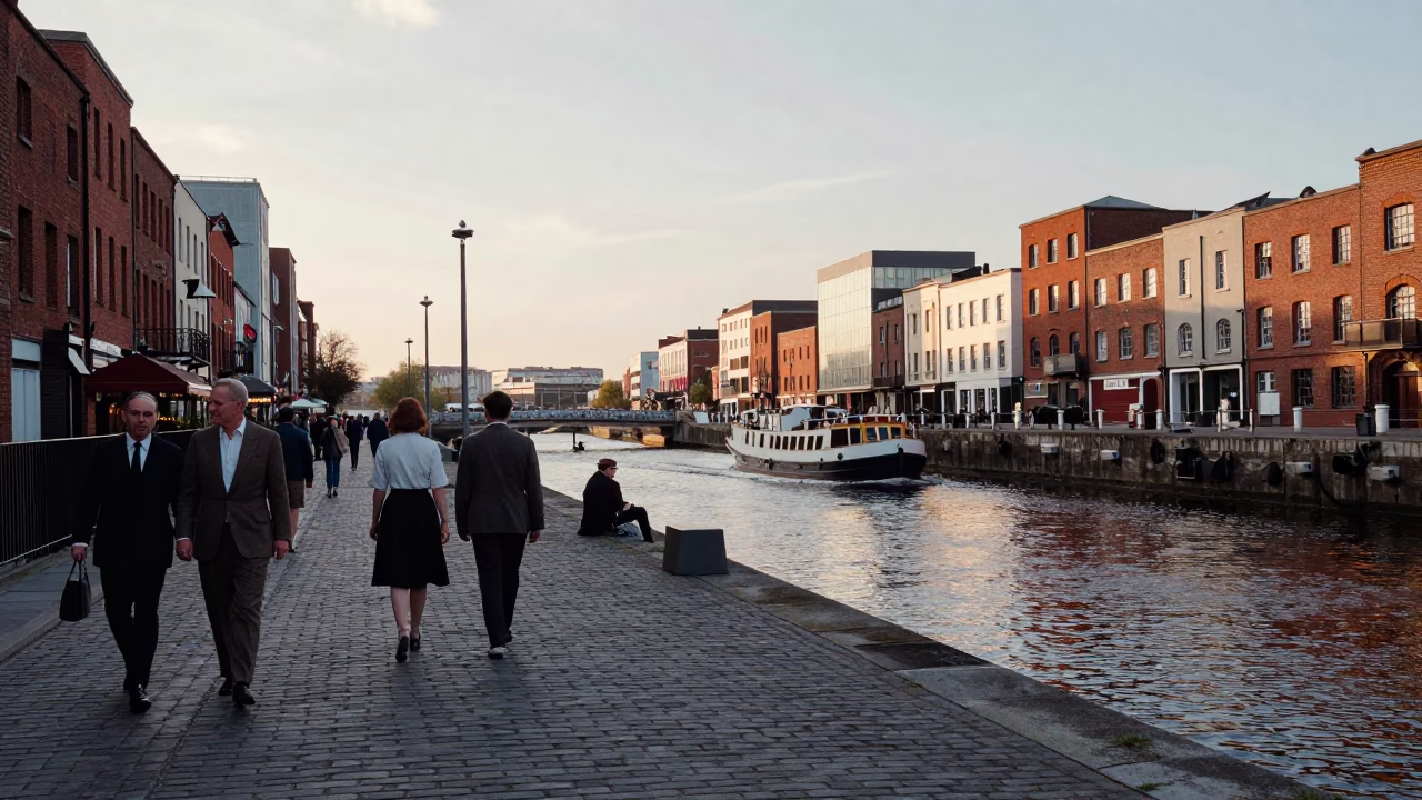 Canal Scene at The Early Evening Light in Dublin in in Dublin, Ireland