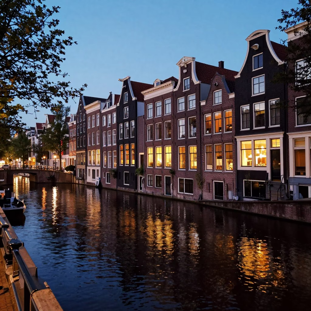 Canal Scene at Twilight in Amsterdam in in Amsterdam, Netherlands