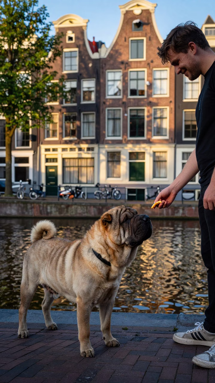Canal Scene in Amsterdam at Evening Light in in Amsterdam, Netherlands