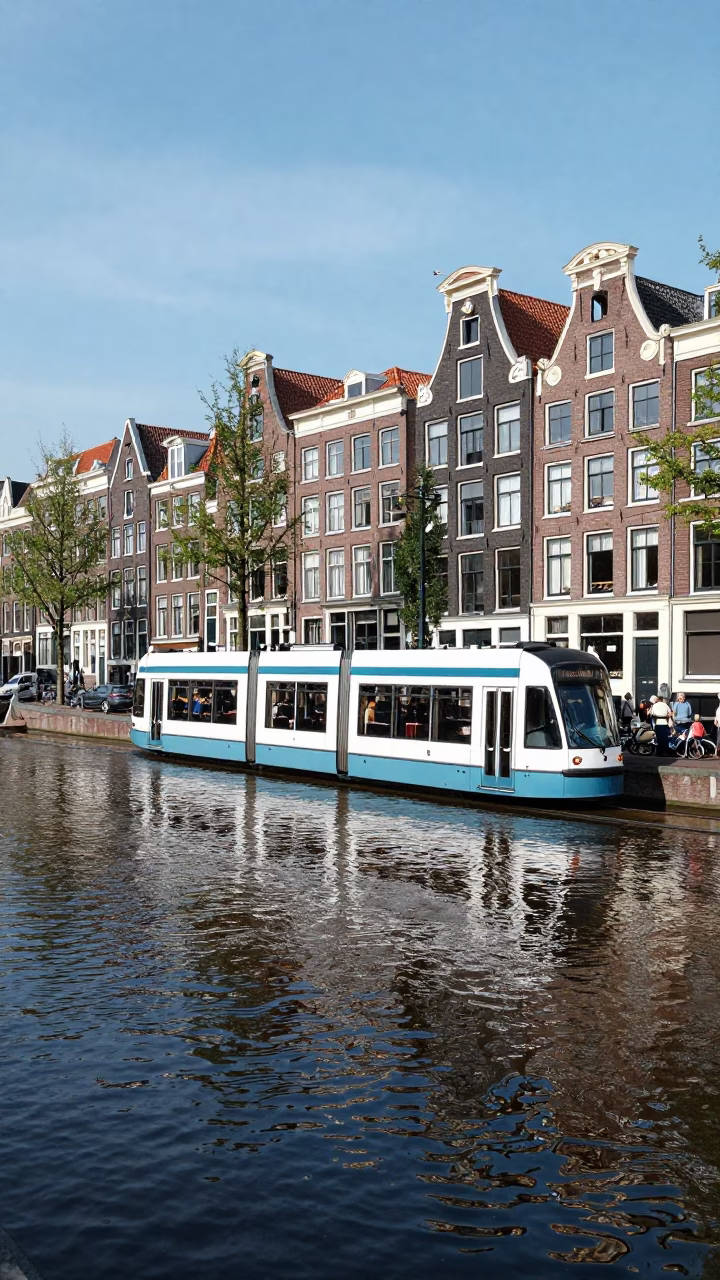 Canal Scene in Amsterdam at Midday Light in in Amsterdam, Netherlands