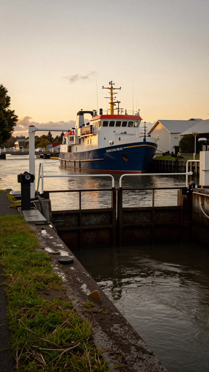 Canal Scene in Christchurch at Honeyed Evening Light in in Christchurch, New Zealand