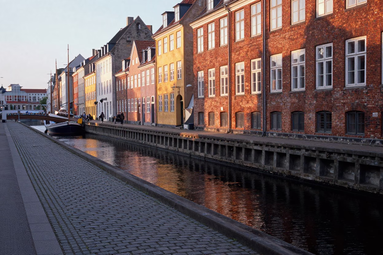 Canal Scene in Copenhagen at As First Light Reaches The Scene in in Copenhagen, Denmark