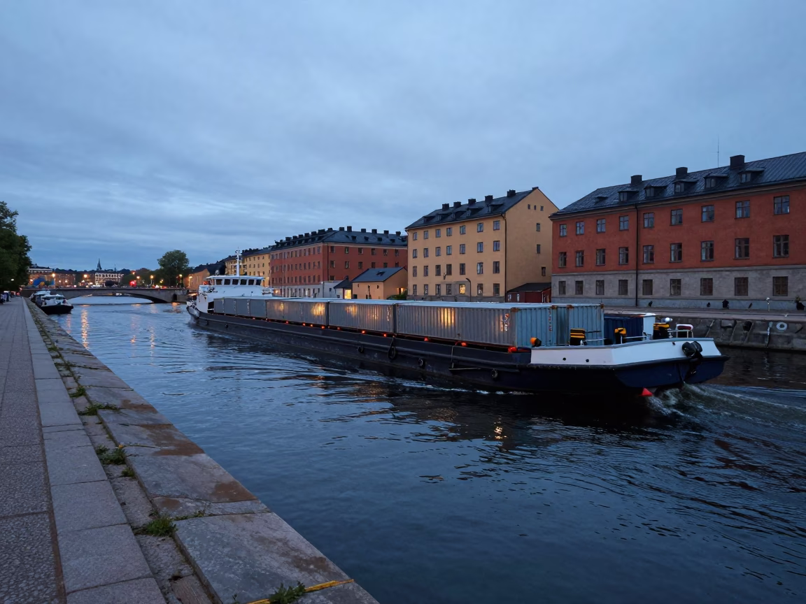 Canal Scene in Stockholm at Twilight in in Stockholm, Sweden