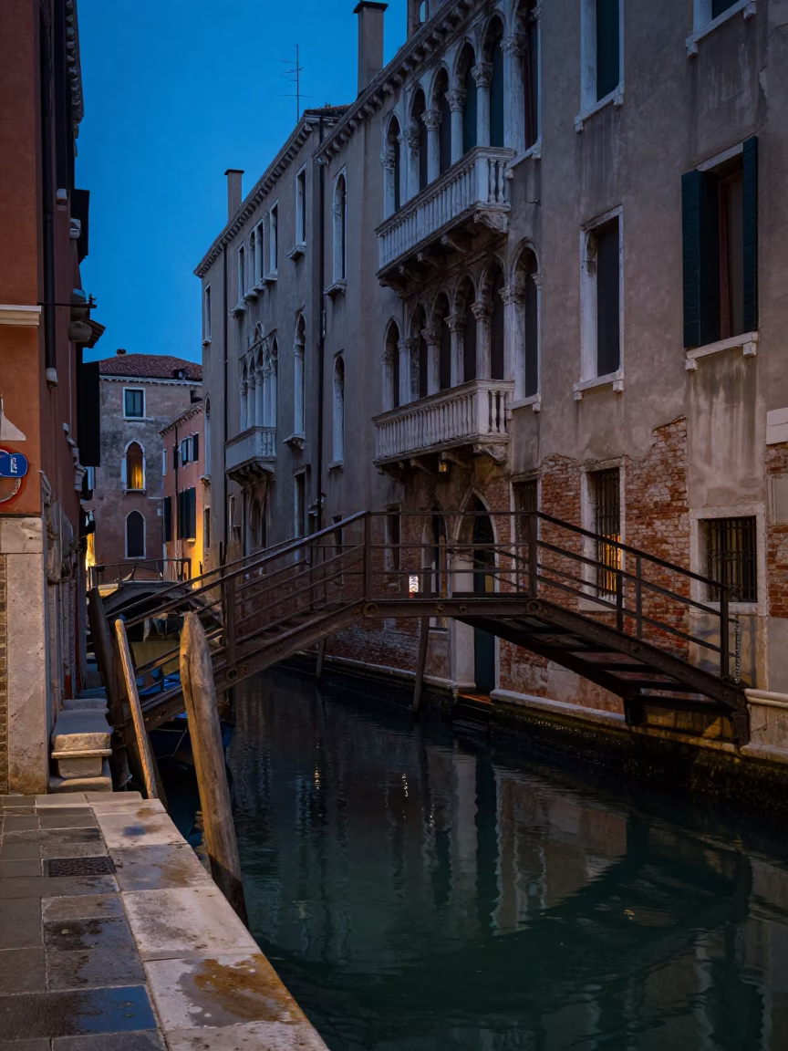 Canal Scene in Venice at Blue Hour in in Venice, Italy