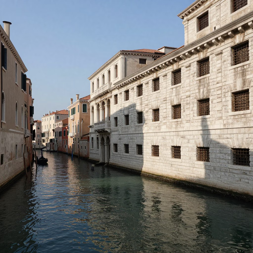 Canal Scene in Venice at Clear Late-afternoon Light in in Venice, Italy