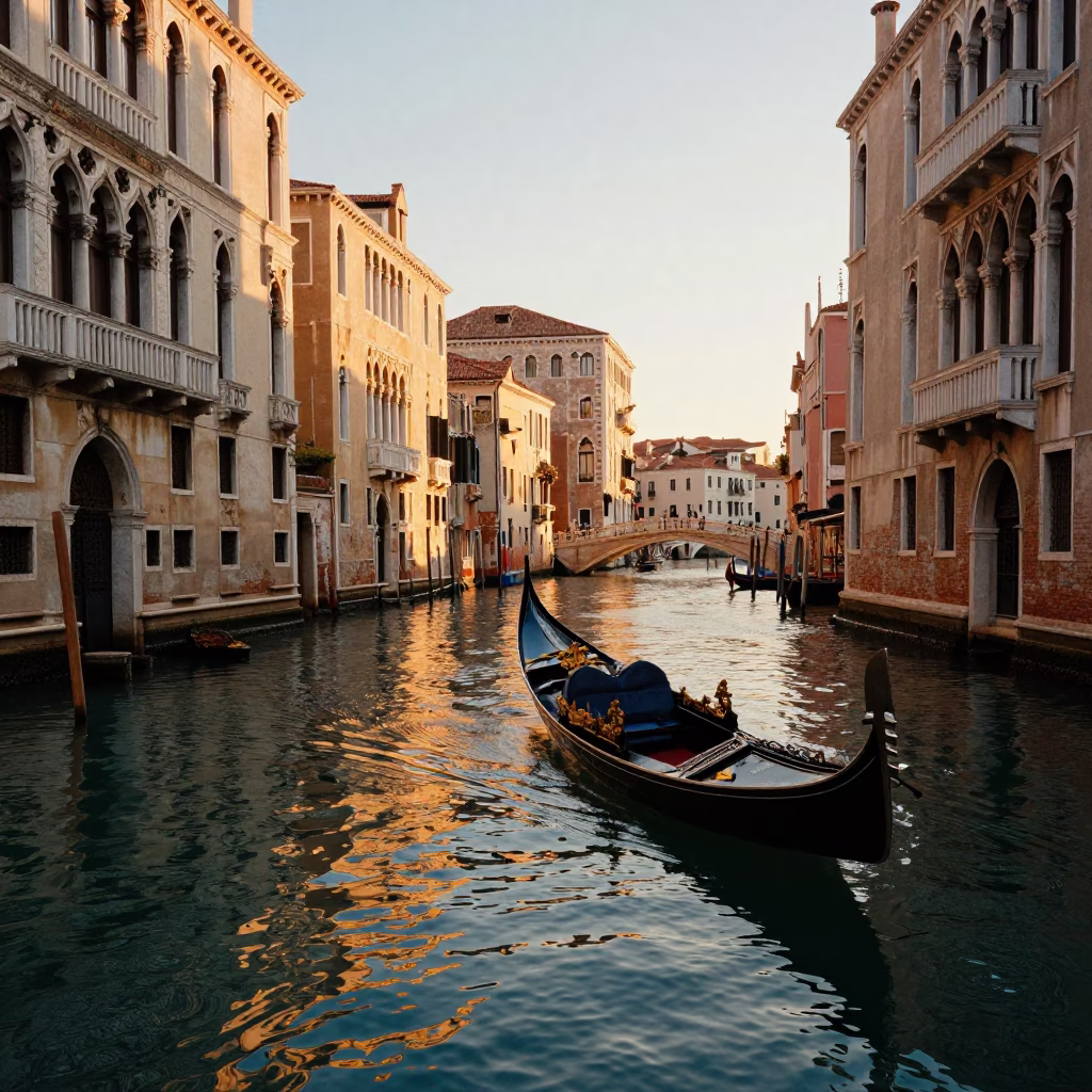 Canal Scene in Venice at Golden Hour in in Venice, Italy