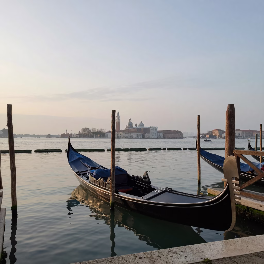 Canal Scene in Venice at Sunrise Light in in Venice, Italy