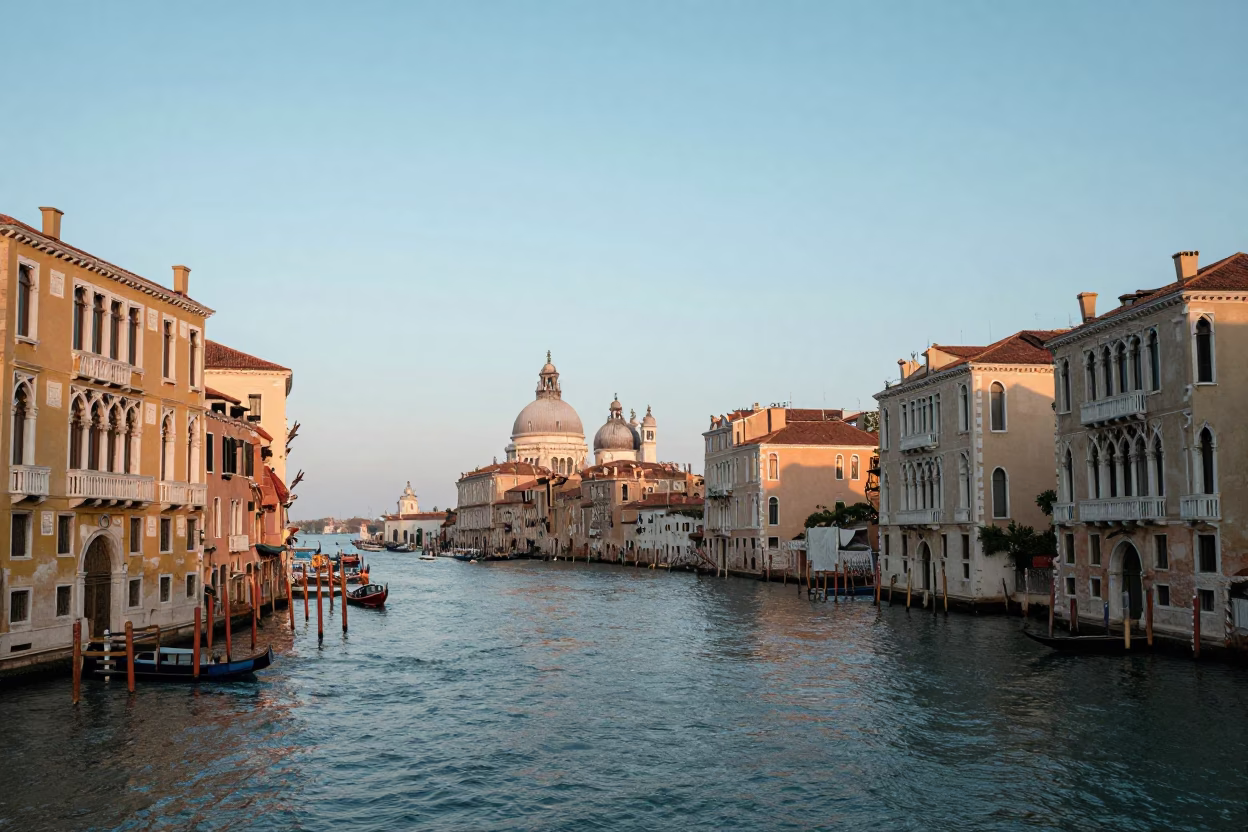 Canal Scene in Venice at The Early Evening Light in in Venice, Italy