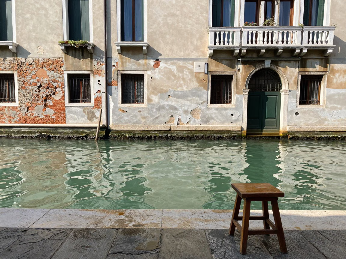 Canal Scene in Venice at The Flat Glare Of Noon Light in in Venice, Italy
