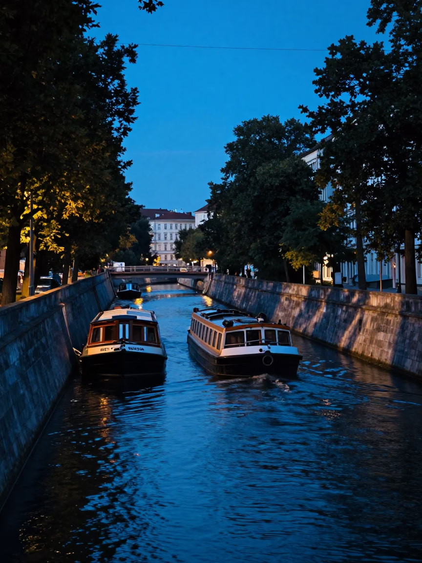 Canal Scene in Vienna at The Last Blue Light Of Evening in in Vienna, Austria