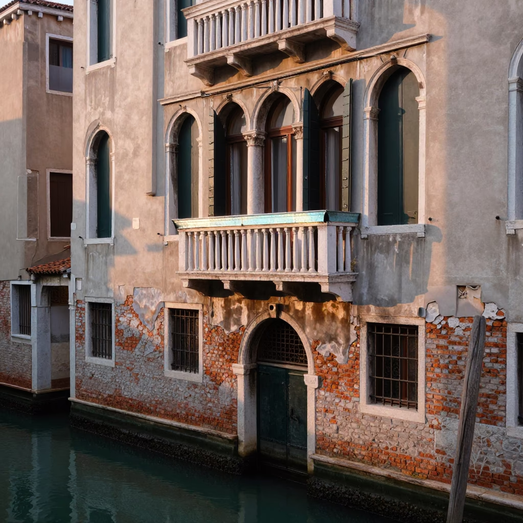 Canal Scene just after sunrise in Venice in in Venice, Italy
