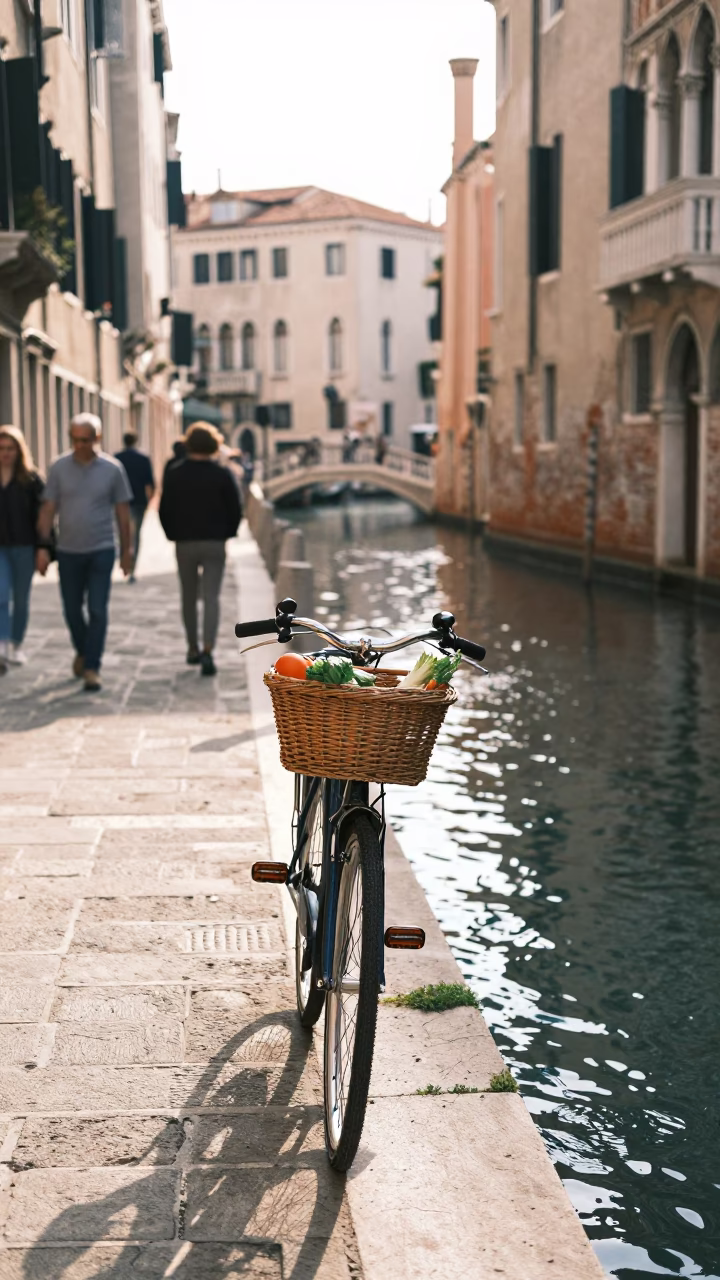 Canal Side at The Early Afternoon Light in Venice in in Venice, Italy