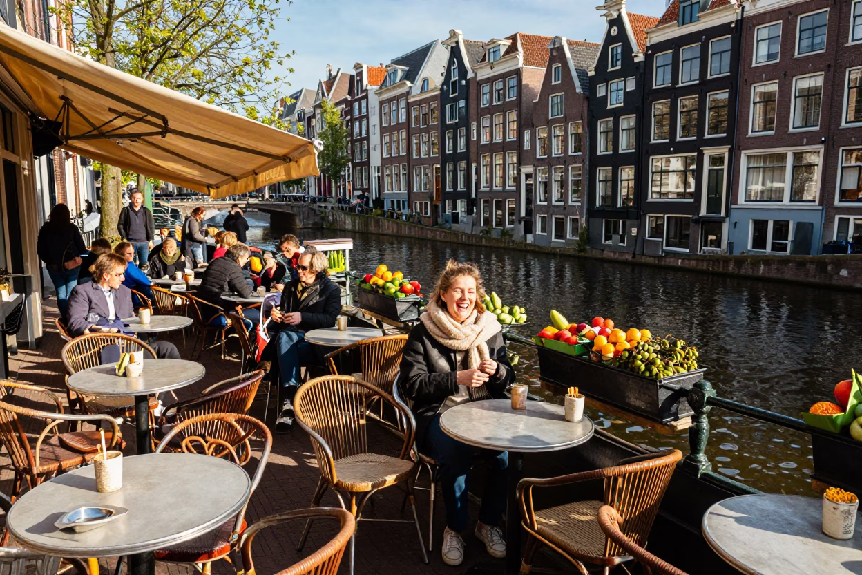 Canal-side Terrace in Amsterdam in in Amsterdam, Netherlands