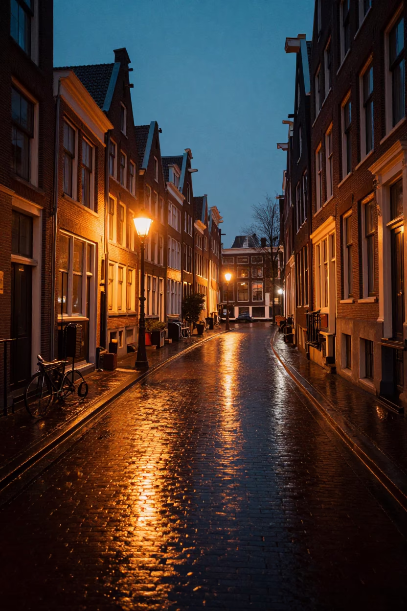 Canal Street in Amsterdam at Deep In The Night Light in in Amsterdam, Netherlands
