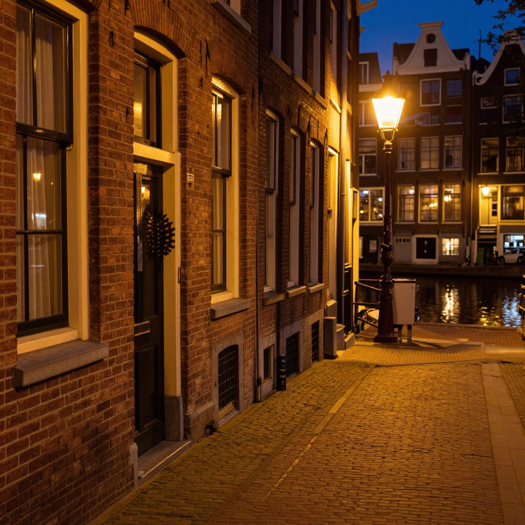 Canal Street in Amsterdam at Late At Night Light in in Amsterdam, Netherlands