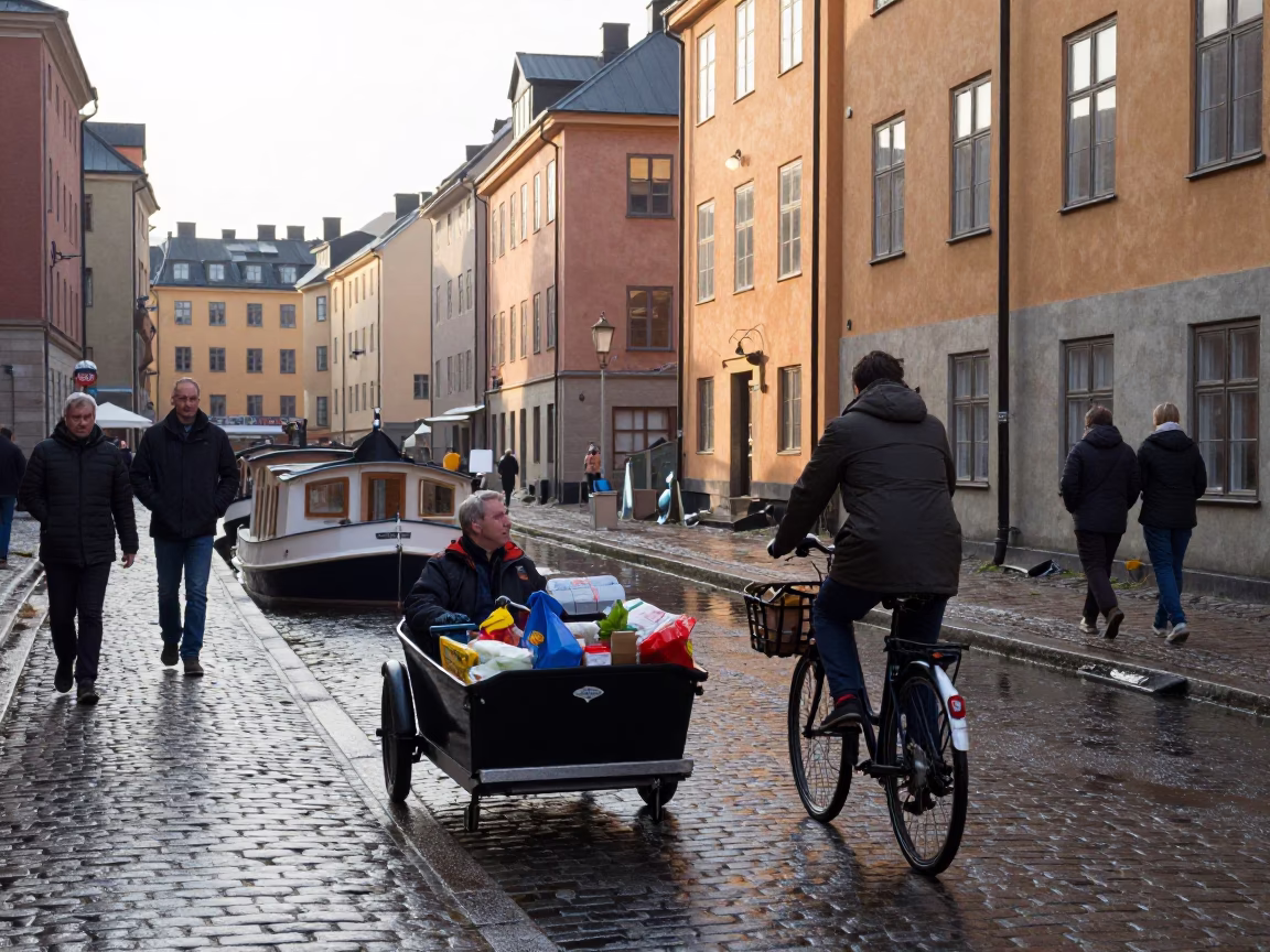 Canal Street in Stockholm at As First Light Reaches The Scene in in Stockholm, Sweden
