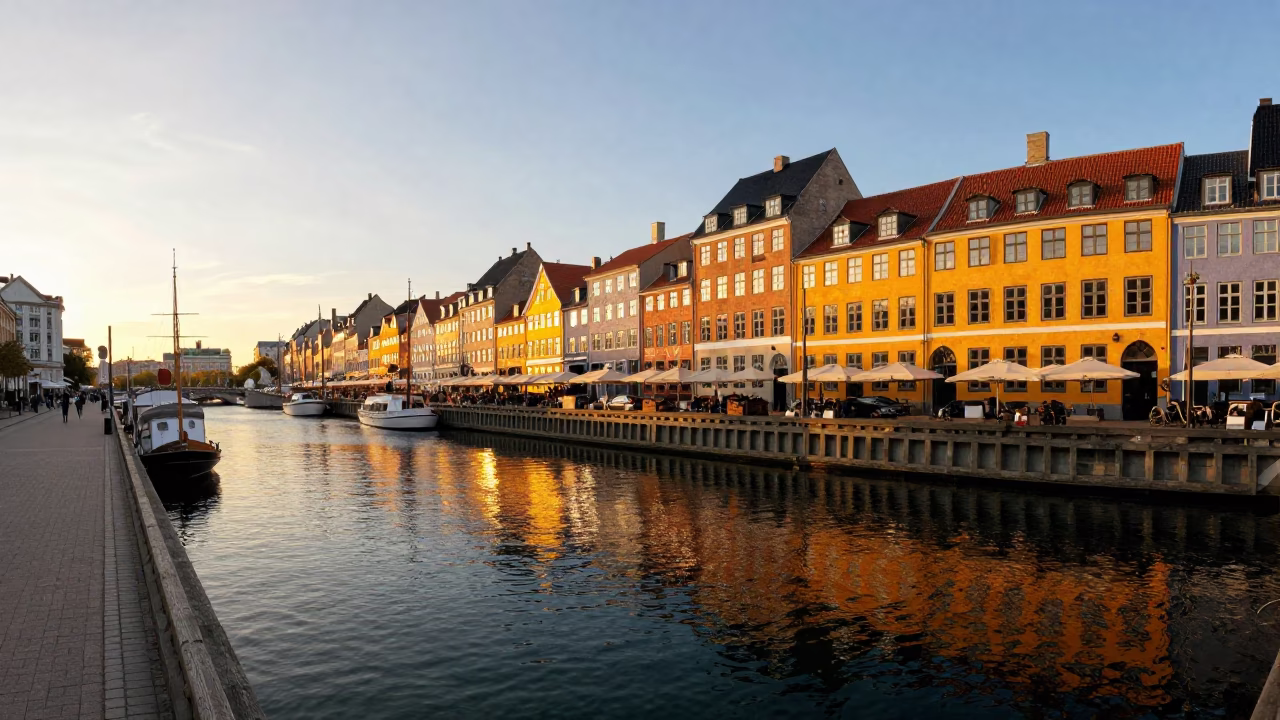 Canal Sunset in Copenhagen at Sunset Light in in Copenhagen, Denmark