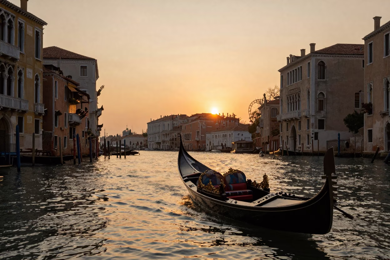 Canal View at Sunset Light in Venice in in Venice, Italy