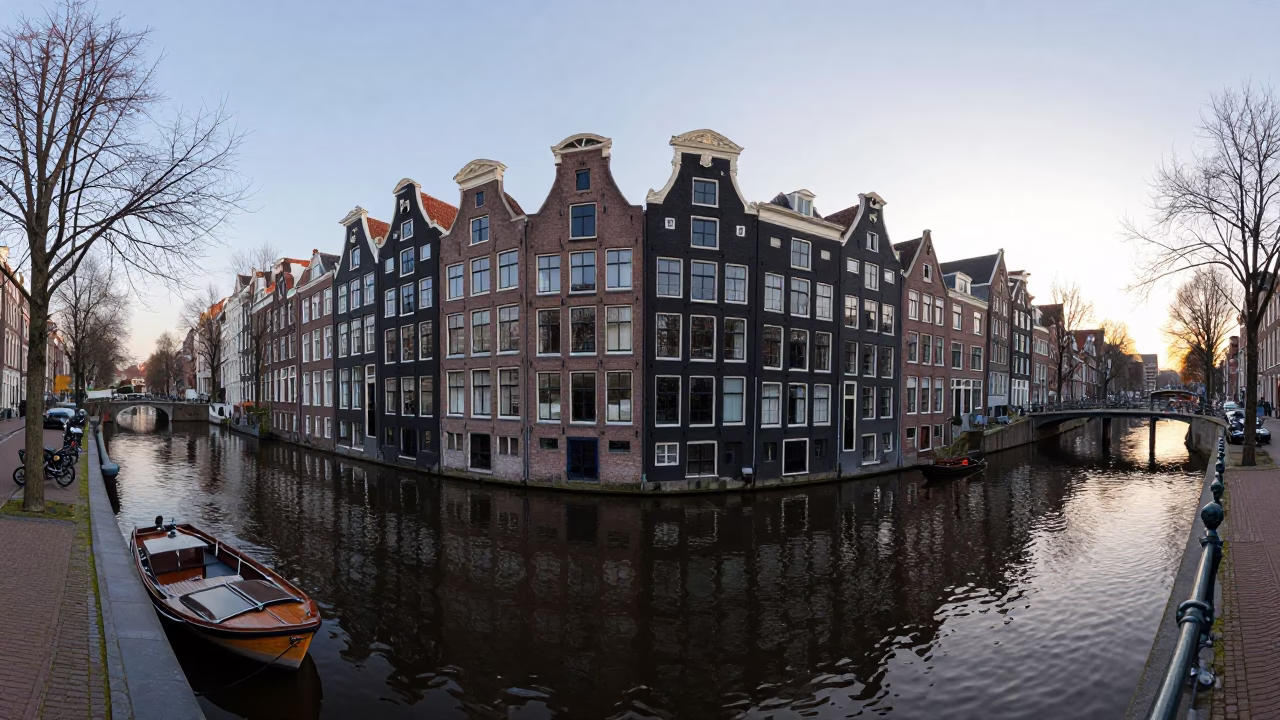 Canal View at The Early Morning Light in Amsterdam in in Amsterdam, Netherlands