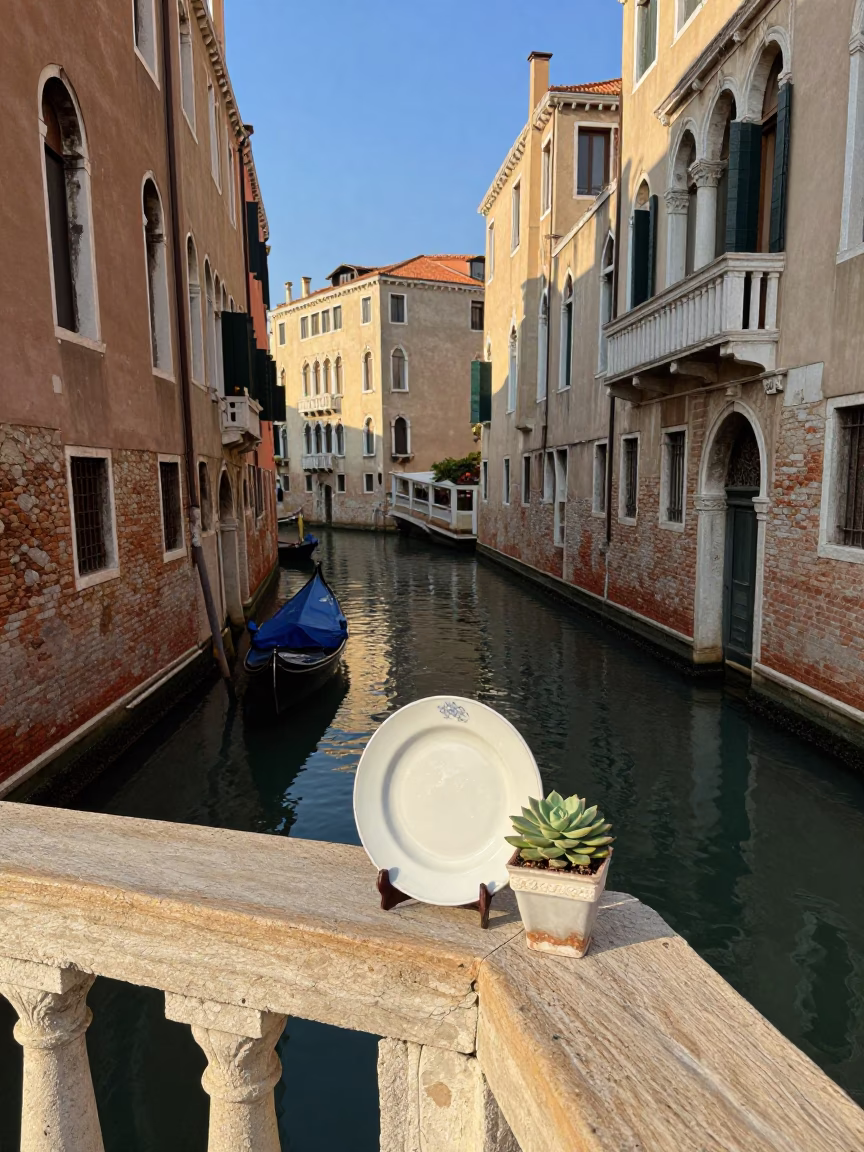 Canal View in Venice at Clear Late-afternoon Light in in Venice, Italy